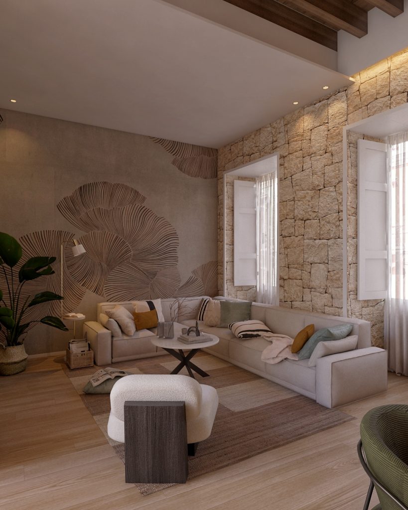 Proyecto de diseño de interiores y decoración. Asesoramiento decorativo Casa EK en Guía Gran Canaria. Renovación de salón en Gran Canaria.