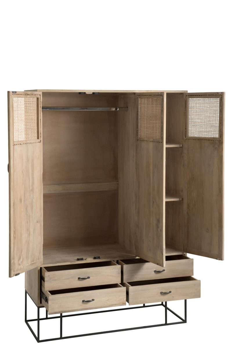 Armario 3 Puertas + 4 Cajones Ratan Tejido Madera De Mango Natural tienda Jameos Estudio