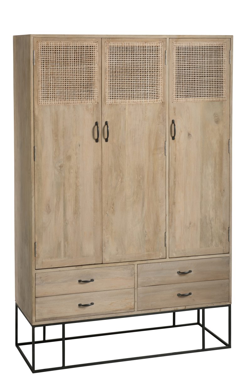 Armario 3 Puertas + 4 Cajones Ratan Tejido Madera De Mango Natural tienda Jameos Estudio