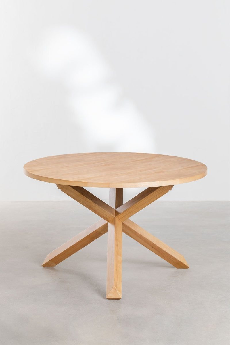 Mesa de Comedor Redonda en MDF y Madera (Ø120 cm) Robin Madera Clara
