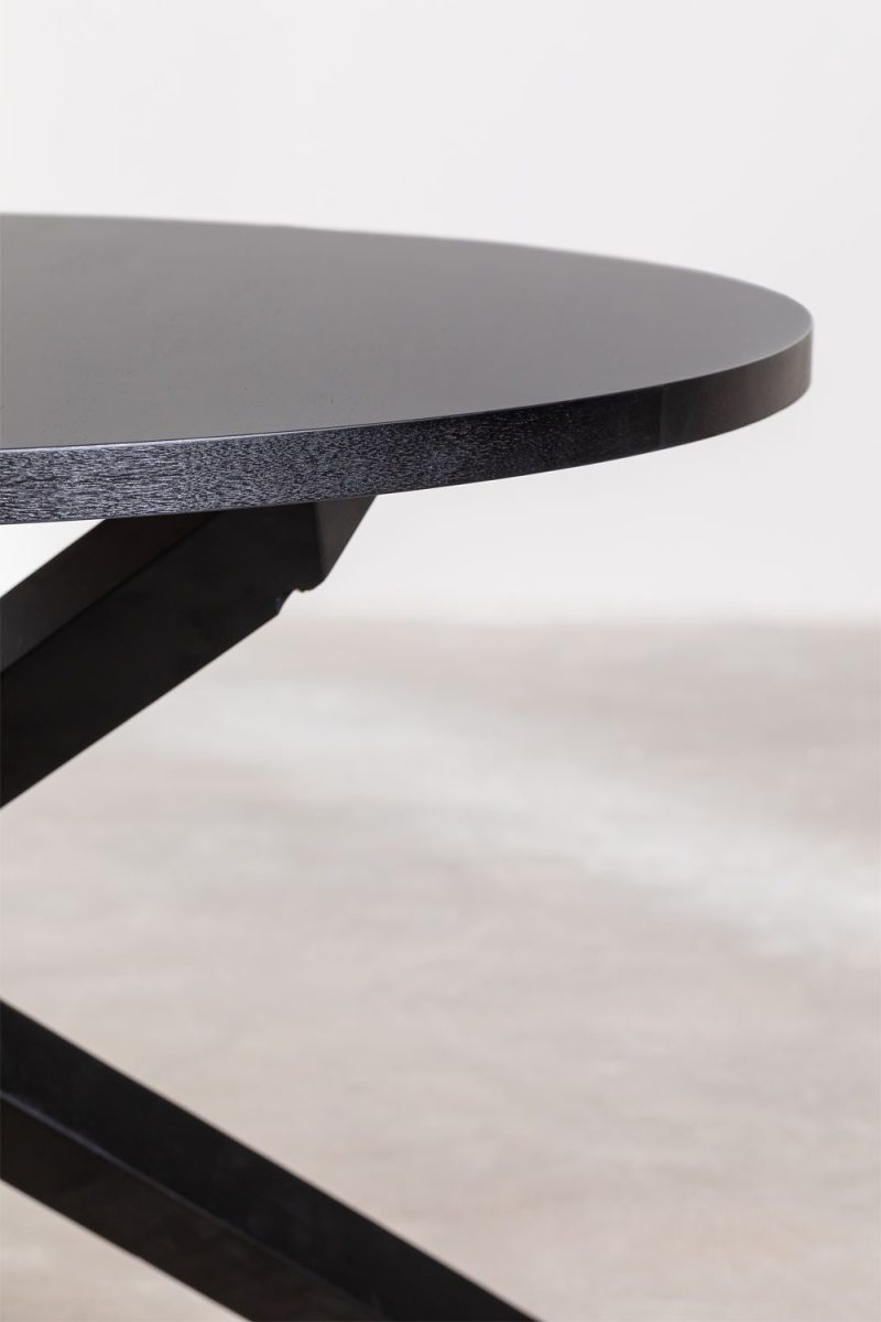 Mesa de Comedor Redonda en MDF y Madera (Ø120 cm) Robin Negro