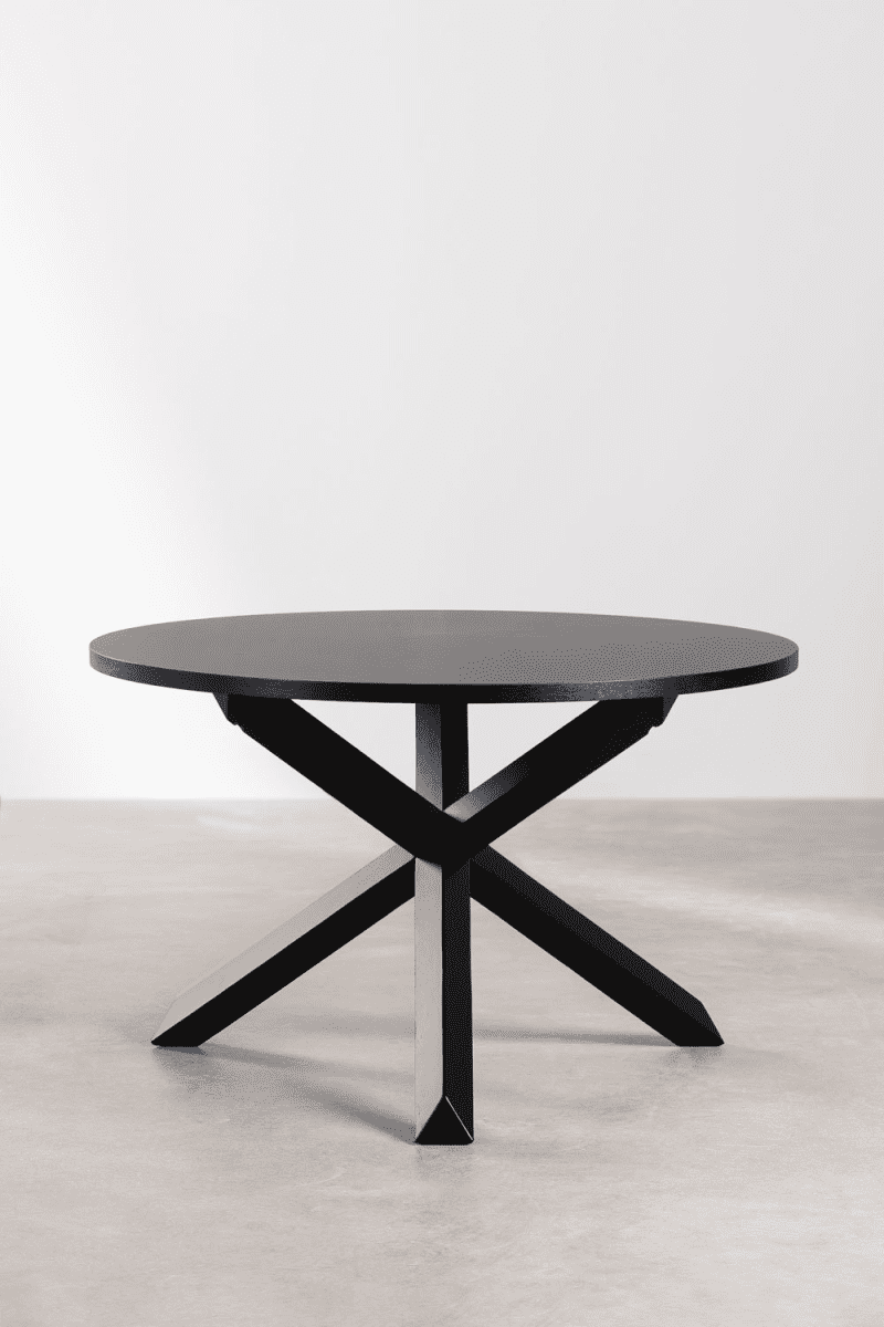 Mesa de Comedor Redonda en MDF y Madera (Ø120 cm) Robin Negro