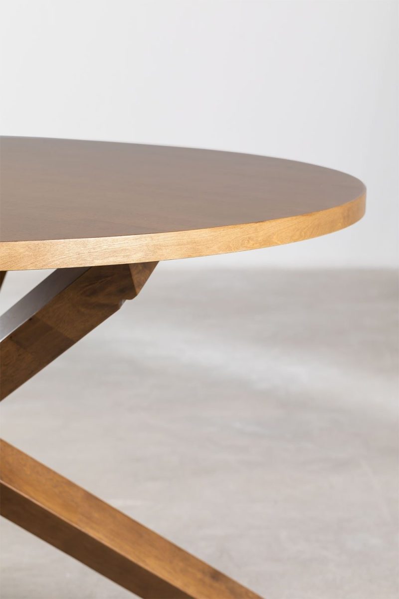 Mesa de Comedor Redonda en MDF y Madera (Ø120 cm) Robin Madera Oscura