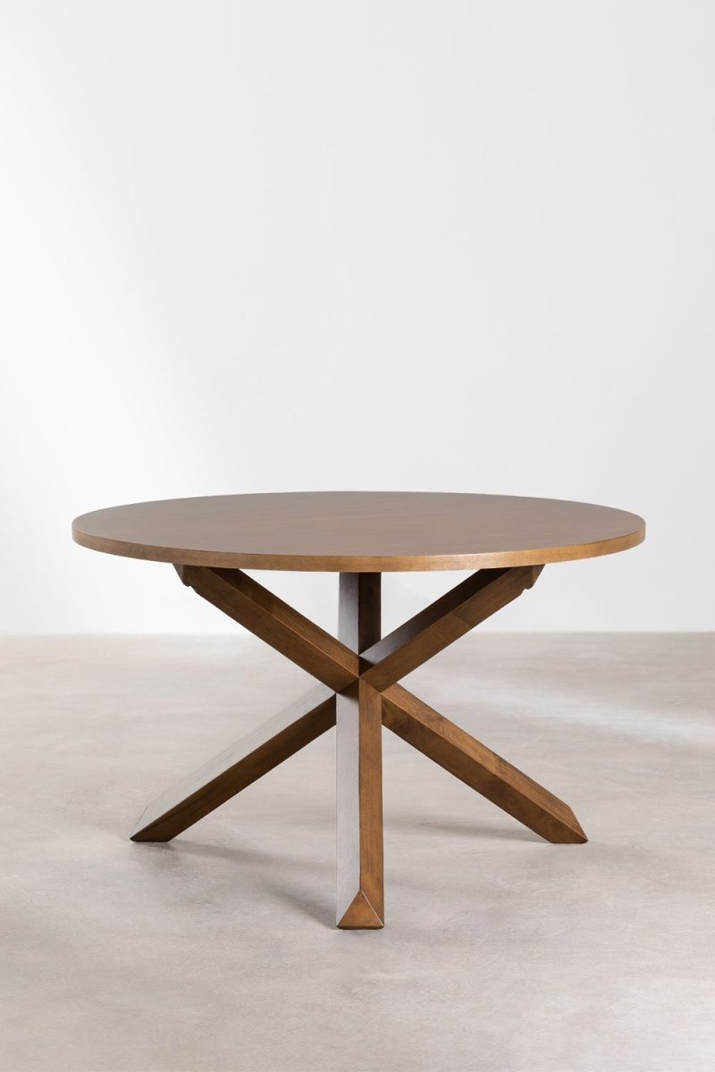 Mesa de Comedor Redonda en MDF y Madera (Ø120 cm) Robin Madera Oscura
