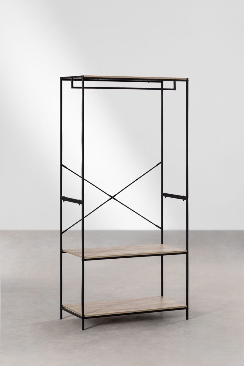 Optimiza tu espacio con el Perchero Vexa de Jameos Estudio: estructura de hierro, dos baldas de madera, estilo industrial. ¡Descúbrelo ahora!
