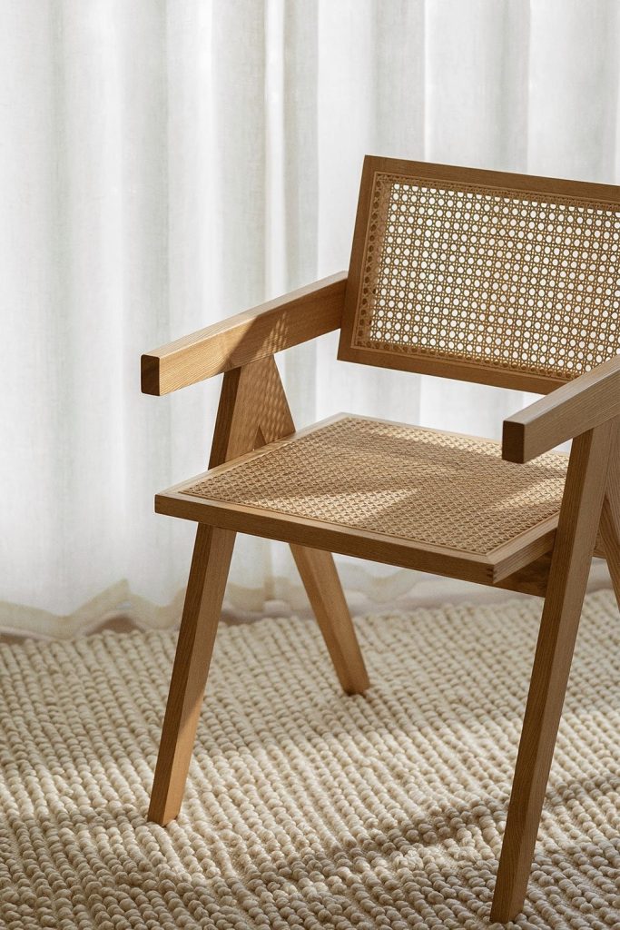 Transforma tu hogar con la elegante Silla de Comedor en Ratán de Jameos Estudio. Estilo vintage, confort excepcional. ¡Descúbrela ahora!