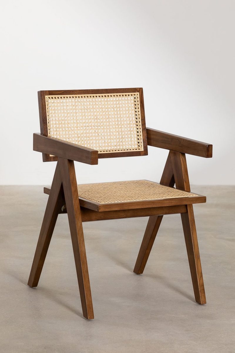 Silla de Comedor con Reposabrazos en Ratán Madera Oscura - Imagen 5