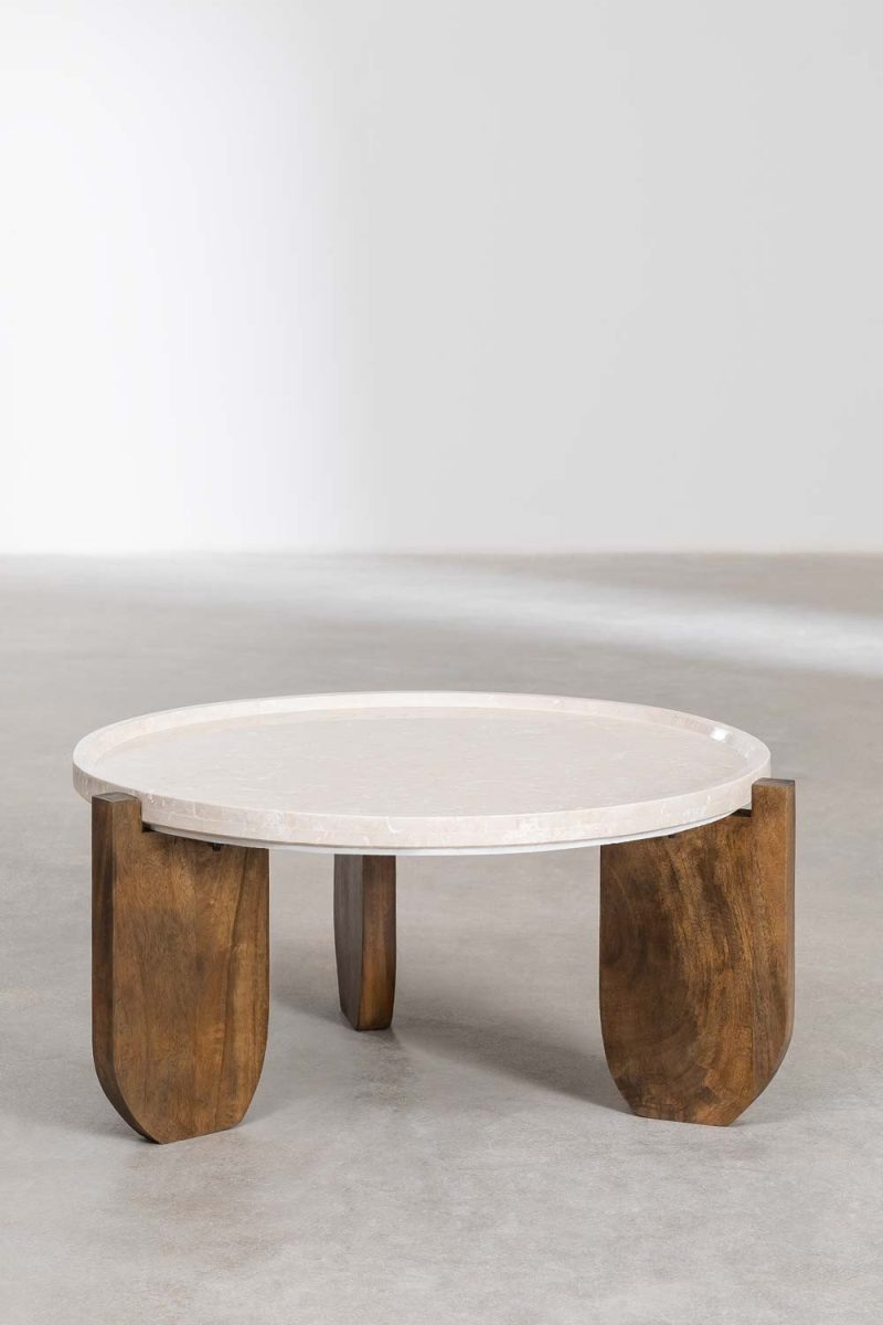 Mesa de Centro en Mármol y Madera de Mango