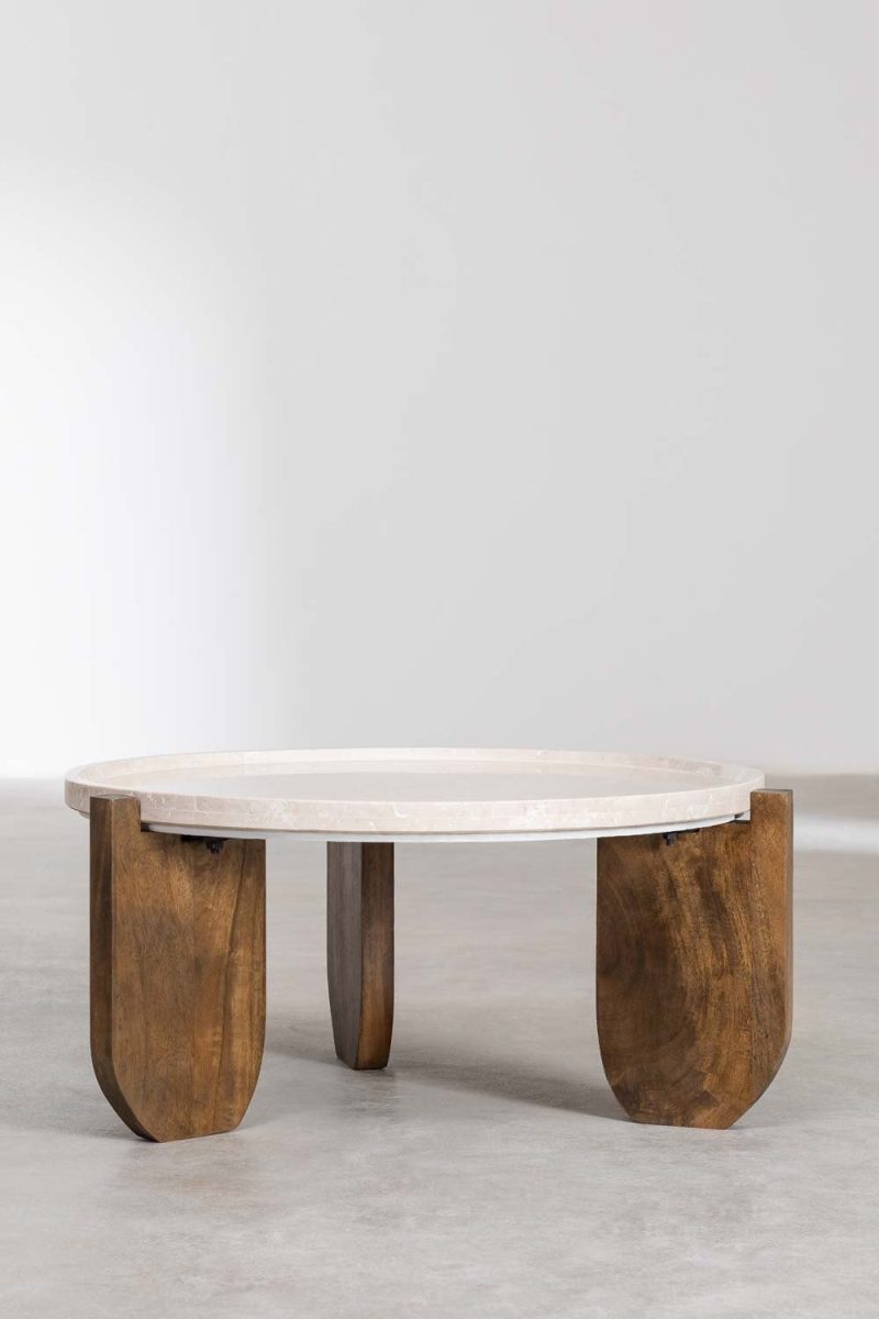 Mesa de Centro en Mármol y Madera de Mango