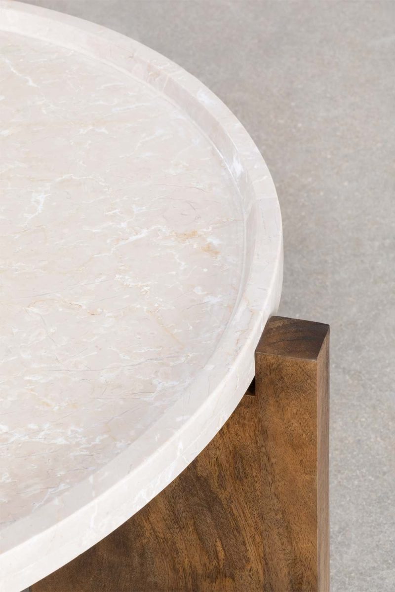 Mesa de Centro en Mármol y Madera de Mango