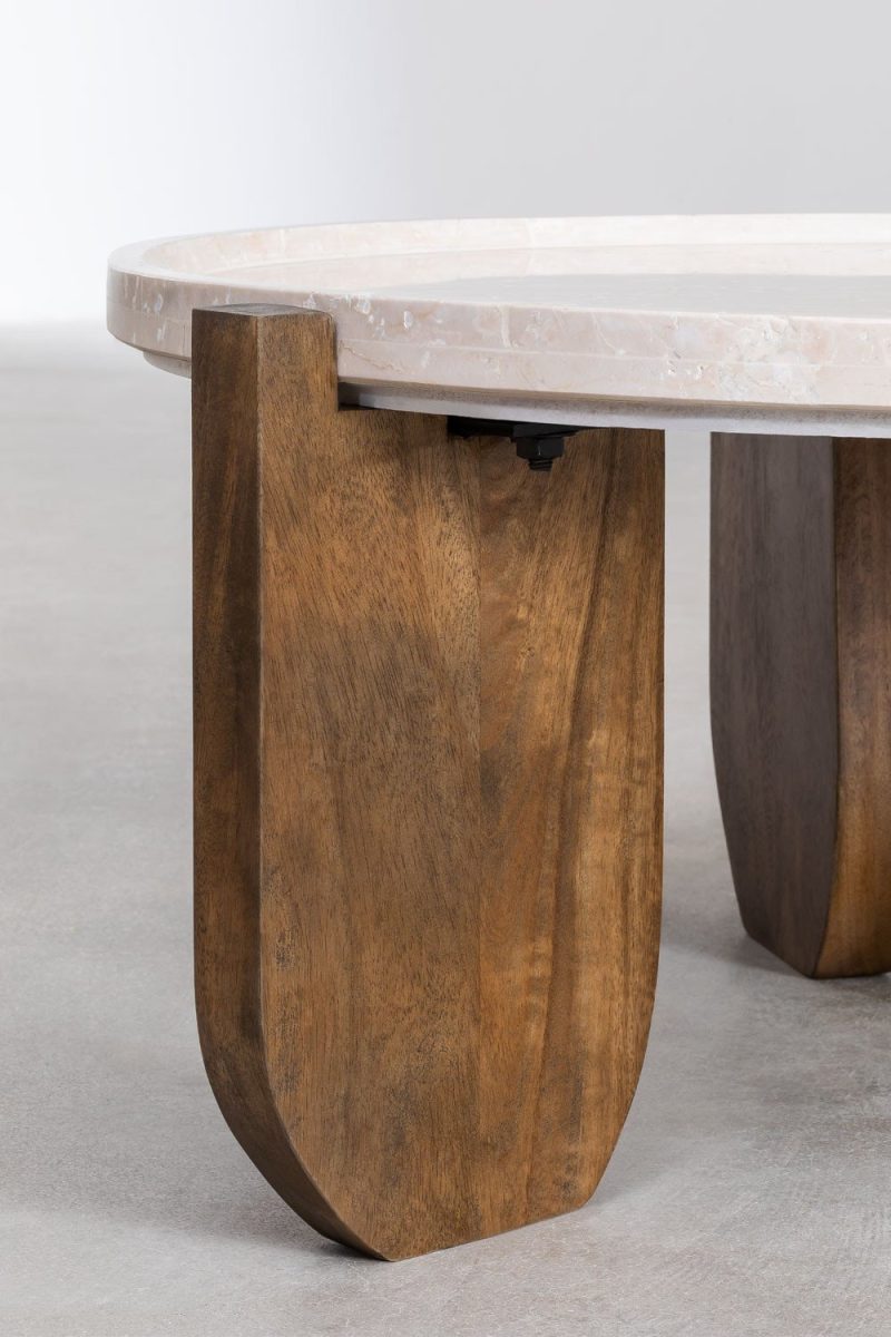 Mesa de Centro en Mármol y Madera de Mango