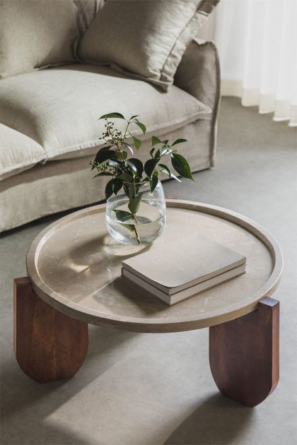 Mesa de Centro en Mármol y Madera de Mango