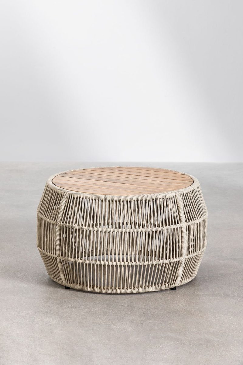 Eleva tu jardín con la Mesa de Centro Redonda (Ø80cm) Nook de Jameos Estudio: estilo único con madera de acacia y detalles de cuerda. ¡Descúbrela ahora!