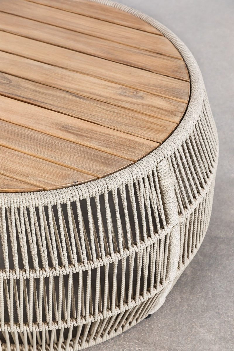 Eleva tu jardín con la Mesa de Centro Redonda (Ø80cm) Nook de Jameos Estudio: estilo único con madera de acacia y detalles de cuerda. ¡Descúbrela ahora!