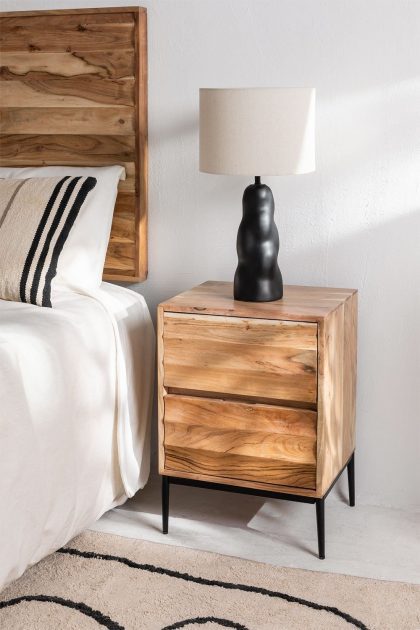 Eleva tu dormitorio con la Mesita de Noche en Madera de Acacia. Estilo industrial, durabilidad, y funcionalidad en 61x45x35 cm. ¡Descúbrelo hoy!