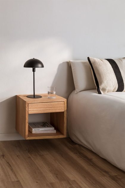Descubre la elegancia de la Mesita Flotante en Madera Mindi de Jameos Estudio. Funcionalidad y estilo para tu dormitorio. ¡Explora ahora!