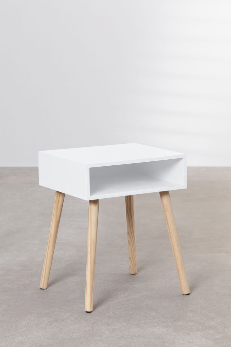 Descubre elegancia funcional en nuestra Mesita de Noche Cuadrada en Madera. Resistente MDF y pino. Estilo nórdico. Medidas 50x41x37 cm. ¡Transforma tu dormitorio!