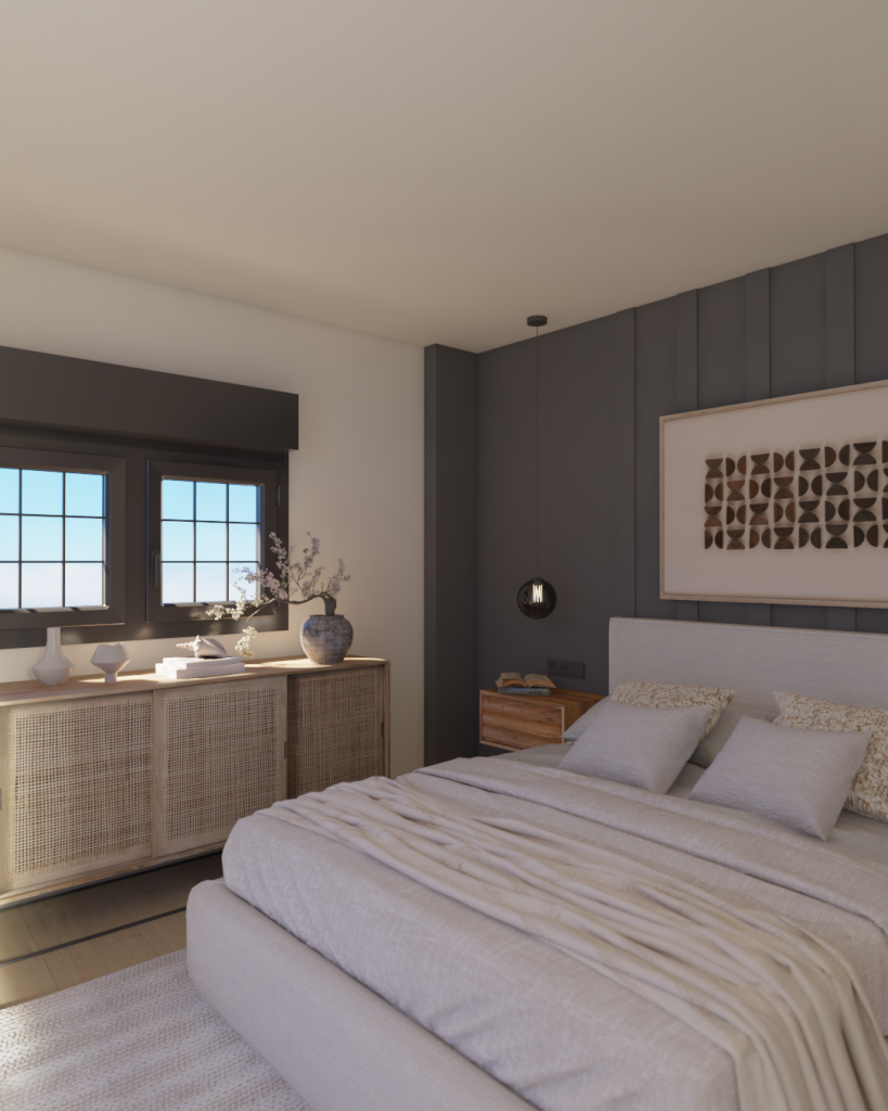 Proyecto de diseño de interiores y decoración. Asesoramiento decorativo Casa KF en Guía Gran Canaria. Renovación de habitación en Gran Canaria.