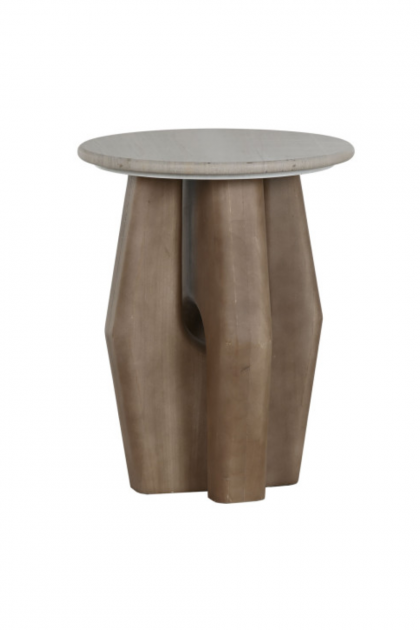 Mesa auxiliar de mármol natural en patas en madera tienda Jameos Estudio